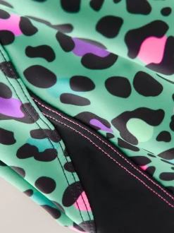 Turquoise met dierenprint - Sports Open Back Swimsuit (3-16yrs)