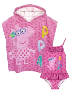 Vanilla Underground Peppa Pig badpak en ponchoset met handdoek voor meisjes.