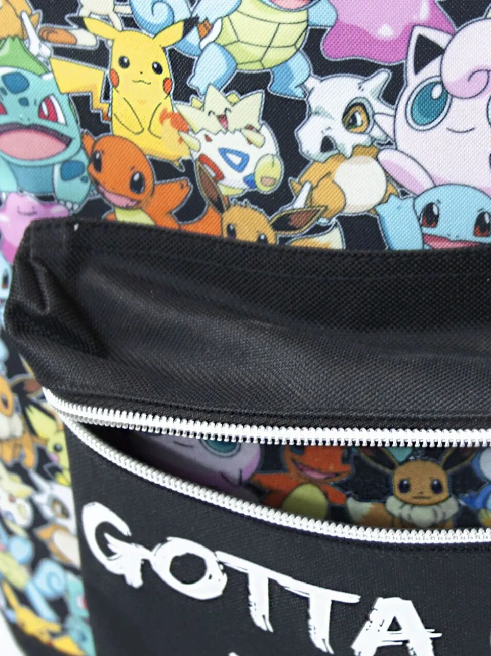 Vanilla Underground unisekskinderrugzak met meerkleurige Pokemon-figuurtjes- en Gotta Catch Em All-print