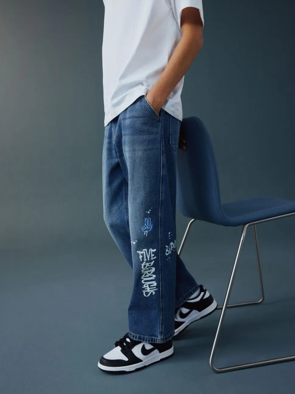 Varsity all-over Print middenblauwe Denim - Authentieke jeans (3-16jr)