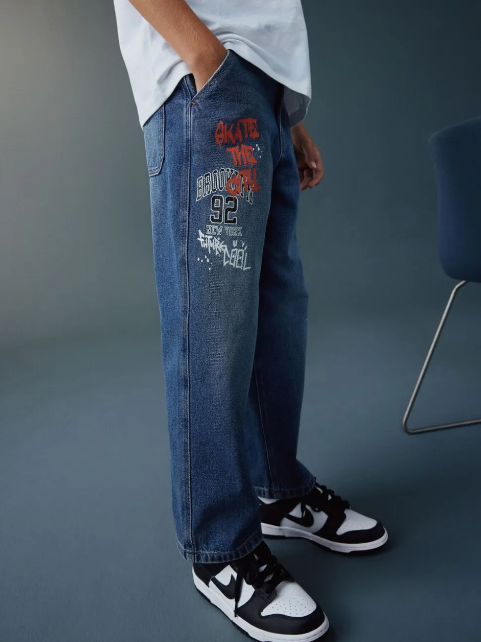 Varsity all-over Print middenblauwe Denim - Authentieke jeans (3-16jr)