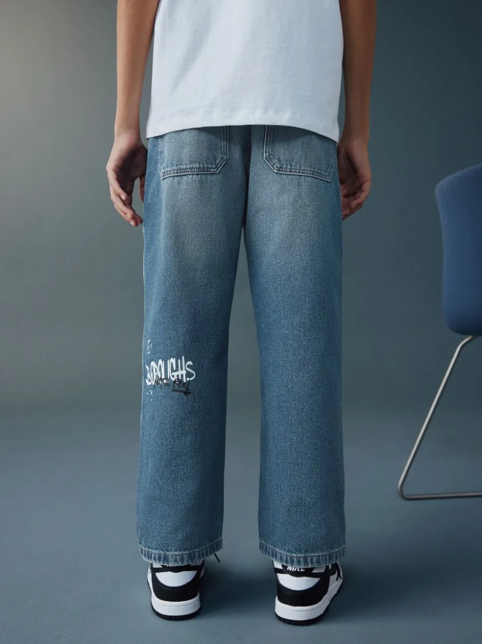 Varsity all-over Print middenblauwe Denim - Authentieke jeans (3-16jr)