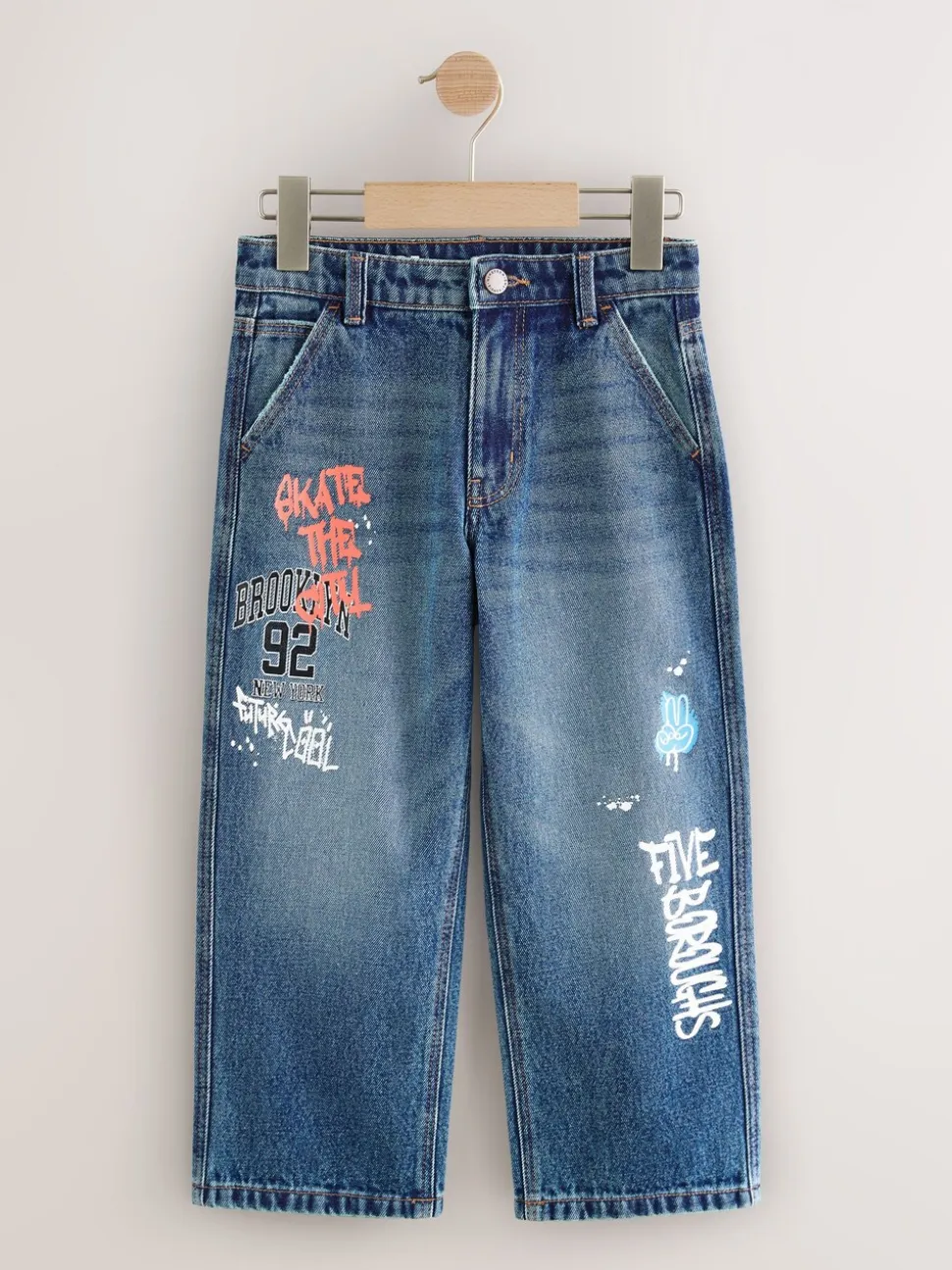 Varsity all-over Print middenblauwe Denim - Authentieke jeans (3-16jr)