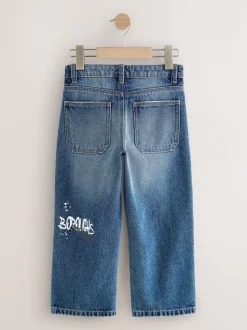 Varsity all-over Print middenblauwe Denim - Authentieke jeans (3-16jr)
