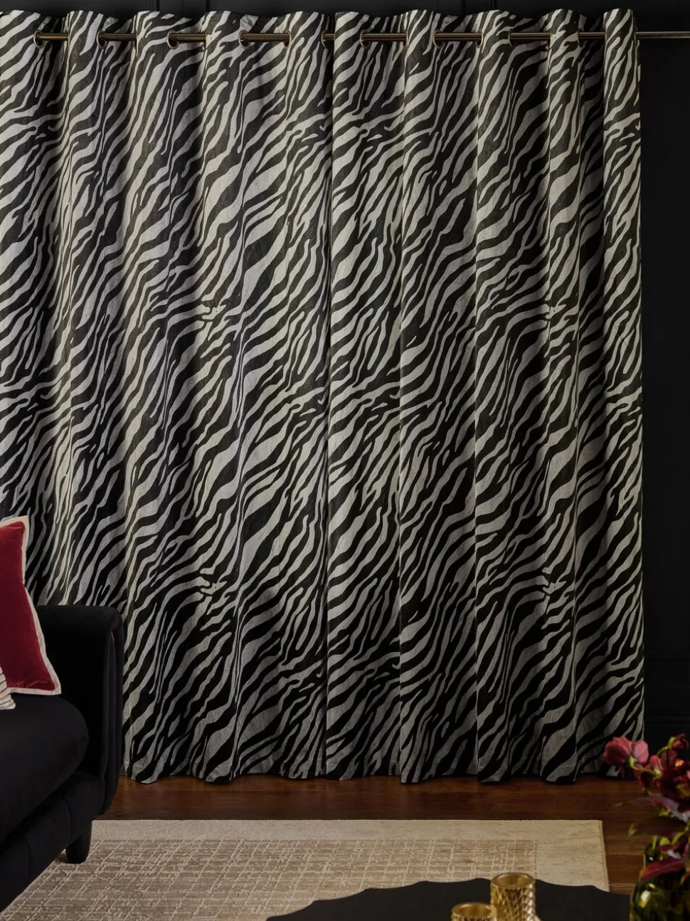 Velvet Zebra Print Eyelet Curtains
