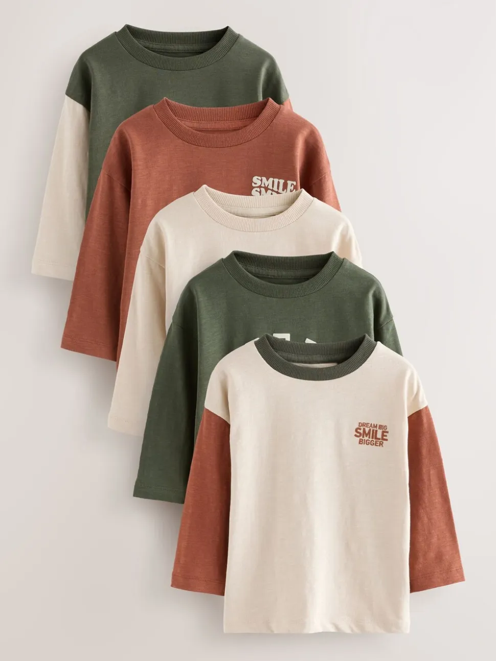 Verschillende mineraaltinten - Set van 5 T-shirts met lange mouwen (3 mnd-7 jr)