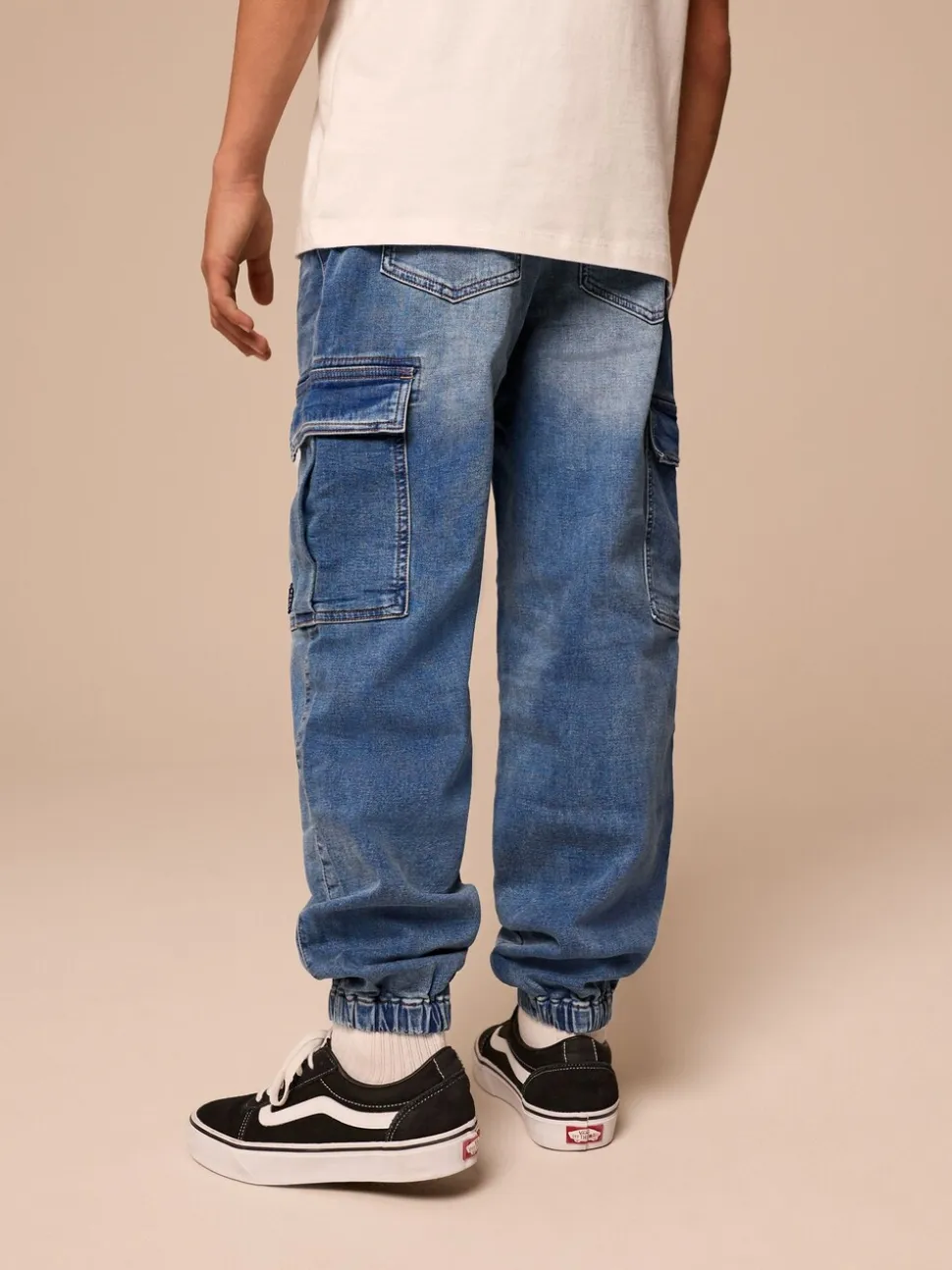 Vintage blauw - Cargo jeans met elastische taille (3-16 jr)