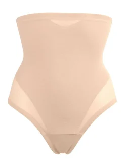 Warm beige - Miraclesuit doorschijnende string met hoge taille en stevige buikcorrectie