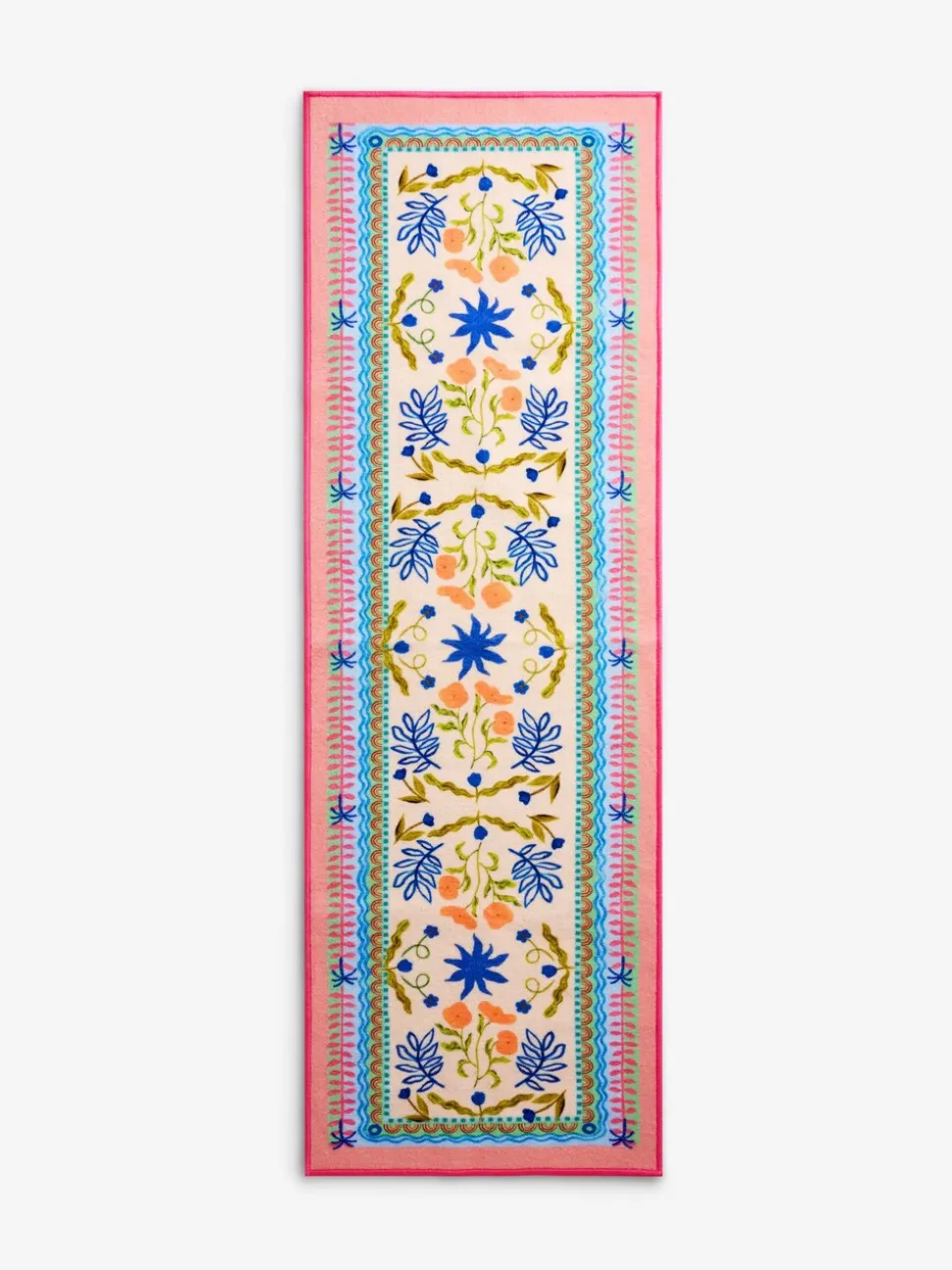 Wasbare loper met heldere bloemenprint