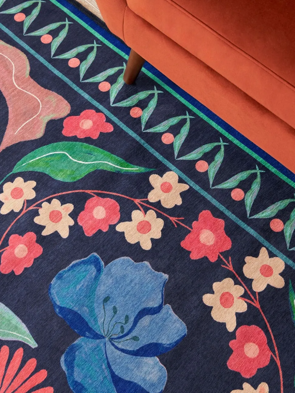 Washable Bettie vloerkleed met bloemenprint