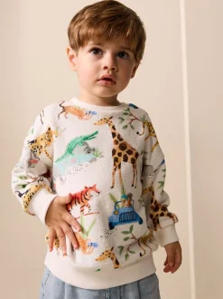 Watercolour Animals - Sweatshirt met ronde hals en all-over print (3 mnd - 7 jr)
