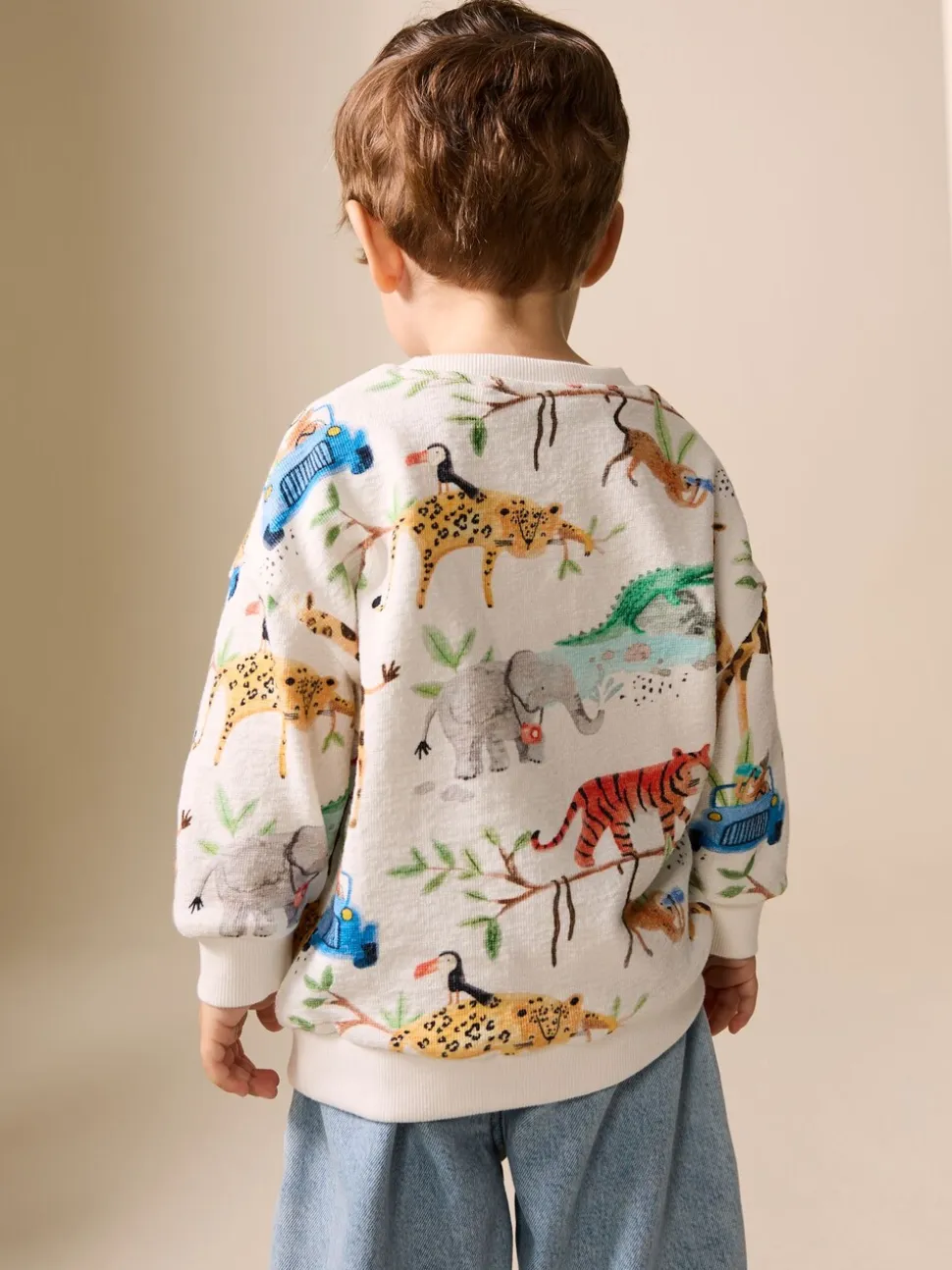 Watercolour Animals - Sweatshirt met ronde hals en all-over print (3 mnd - 7 jr)