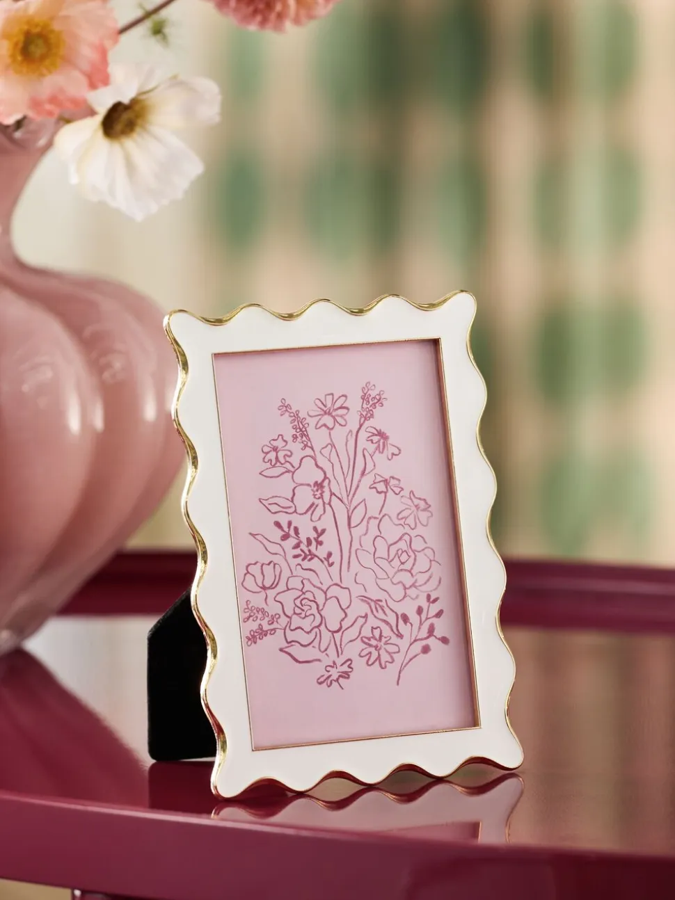 Wavy Gold Metal and Enamel Photo Frame
