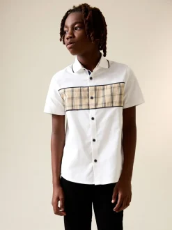 White Check Splice - Short Sleeve Smart Shirt (3-16yrs)
