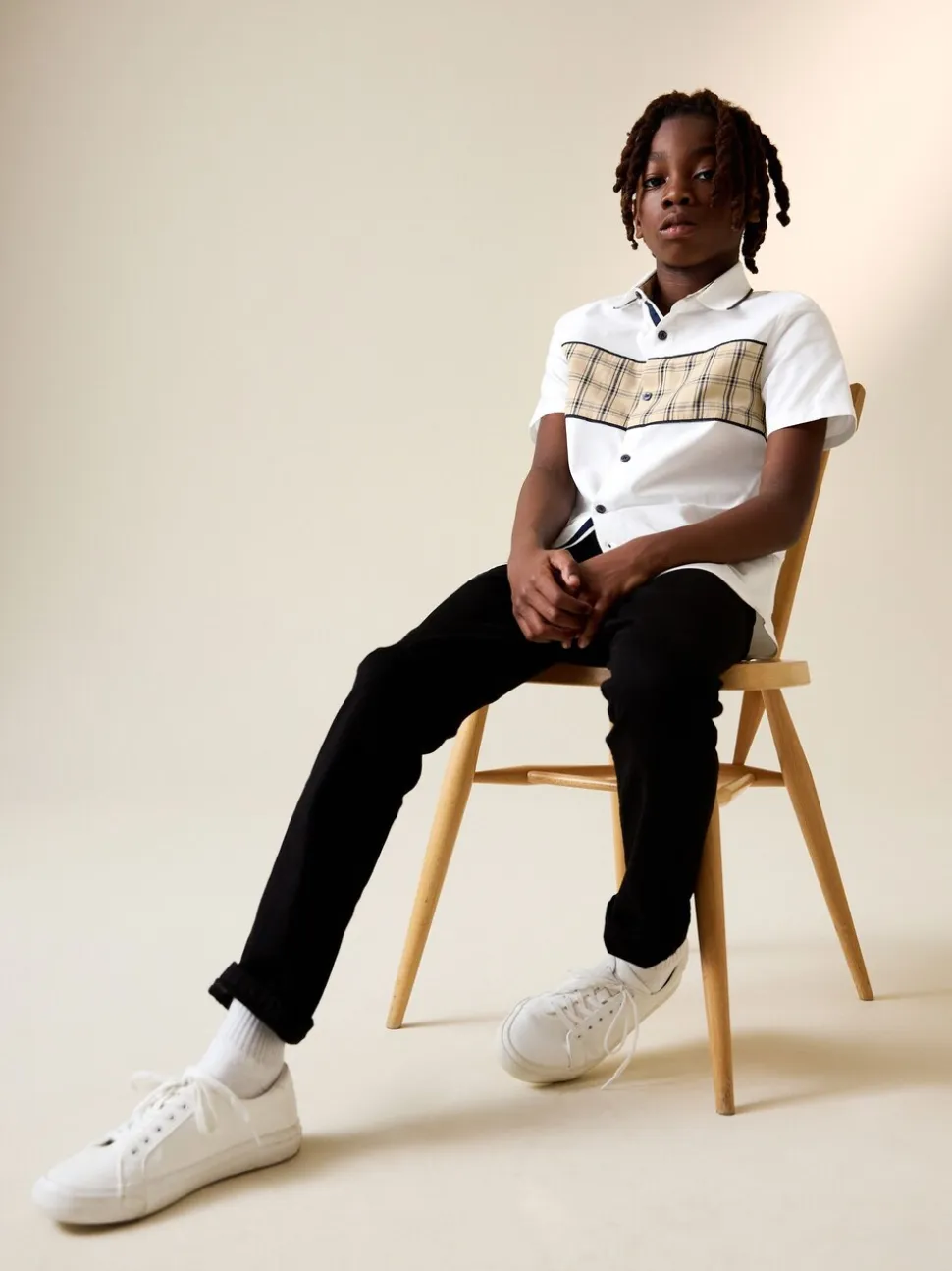 White Check Splice - Short Sleeve Smart Shirt (3-16yrs)