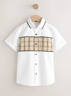 White Check Splice - Short Sleeve Smart Shirt (3-16yrs)