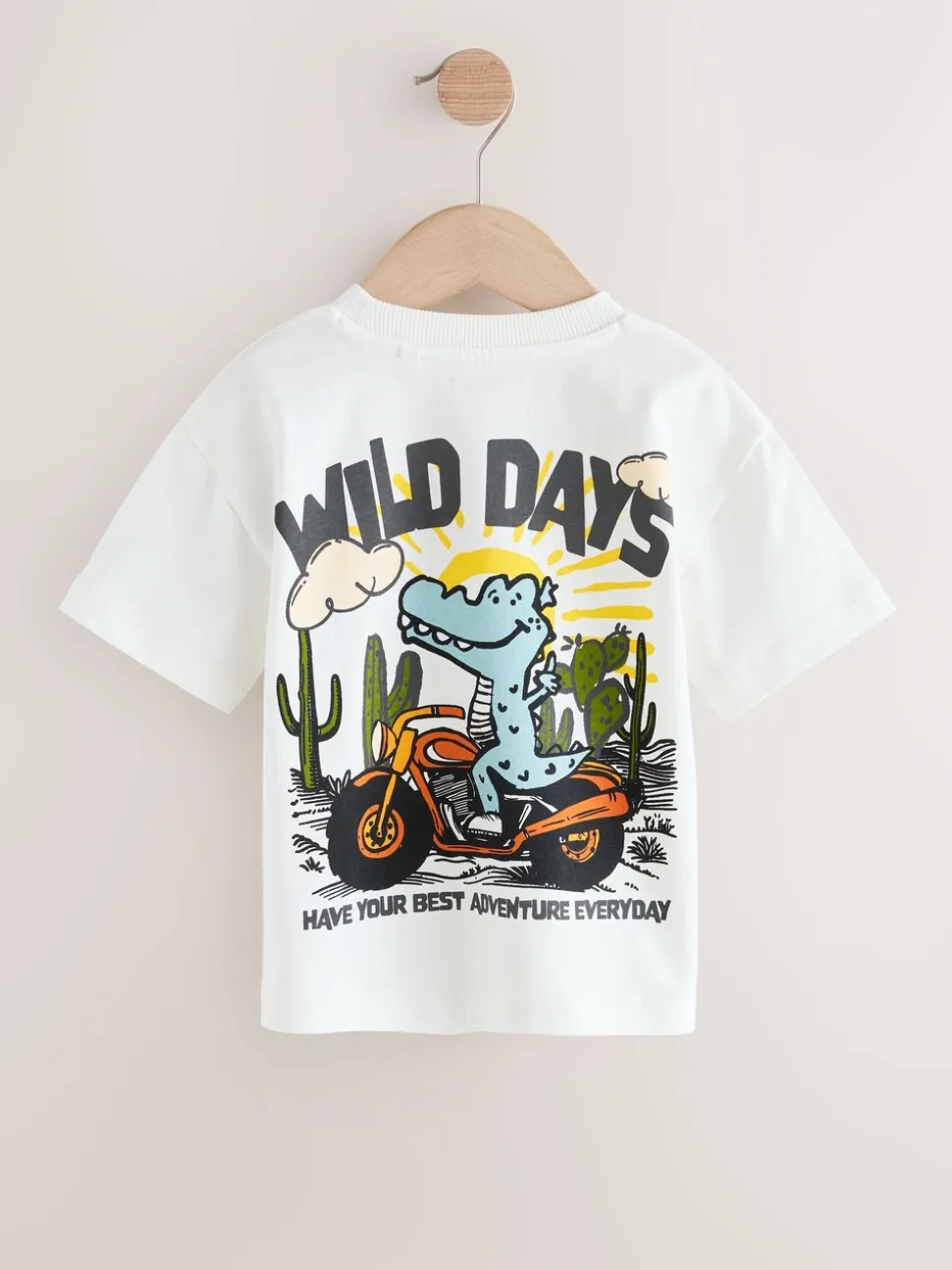 White Dinosaur Oversized - T-shirt met korte mouwen en print op de rug (3mnd -7jr)