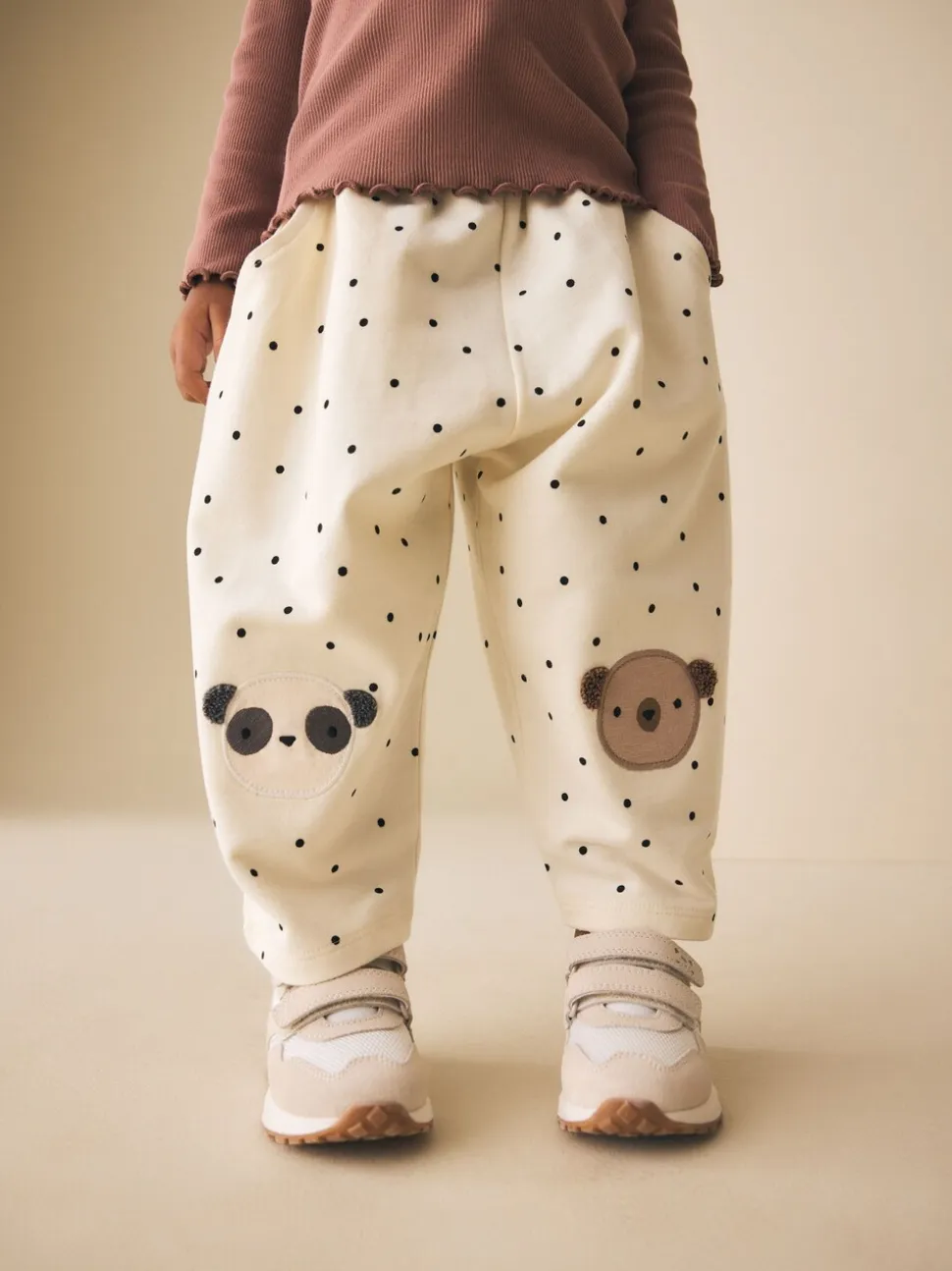 White Mono Spot Bears - Embellished Barrel Trousers (3mths-7yrs)