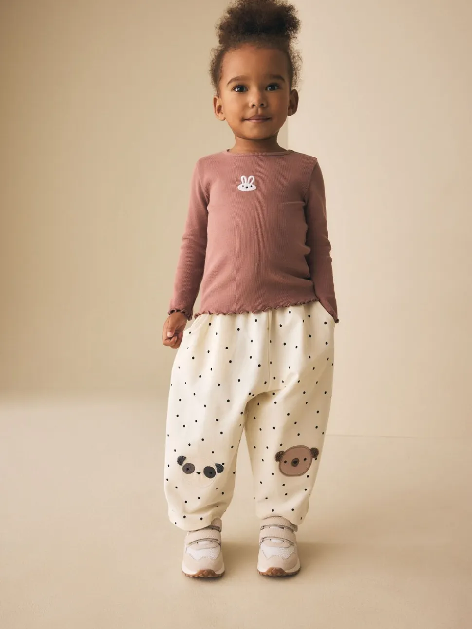 White Mono Spot Bears - Embellished Barrel Trousers (3mths-7yrs)