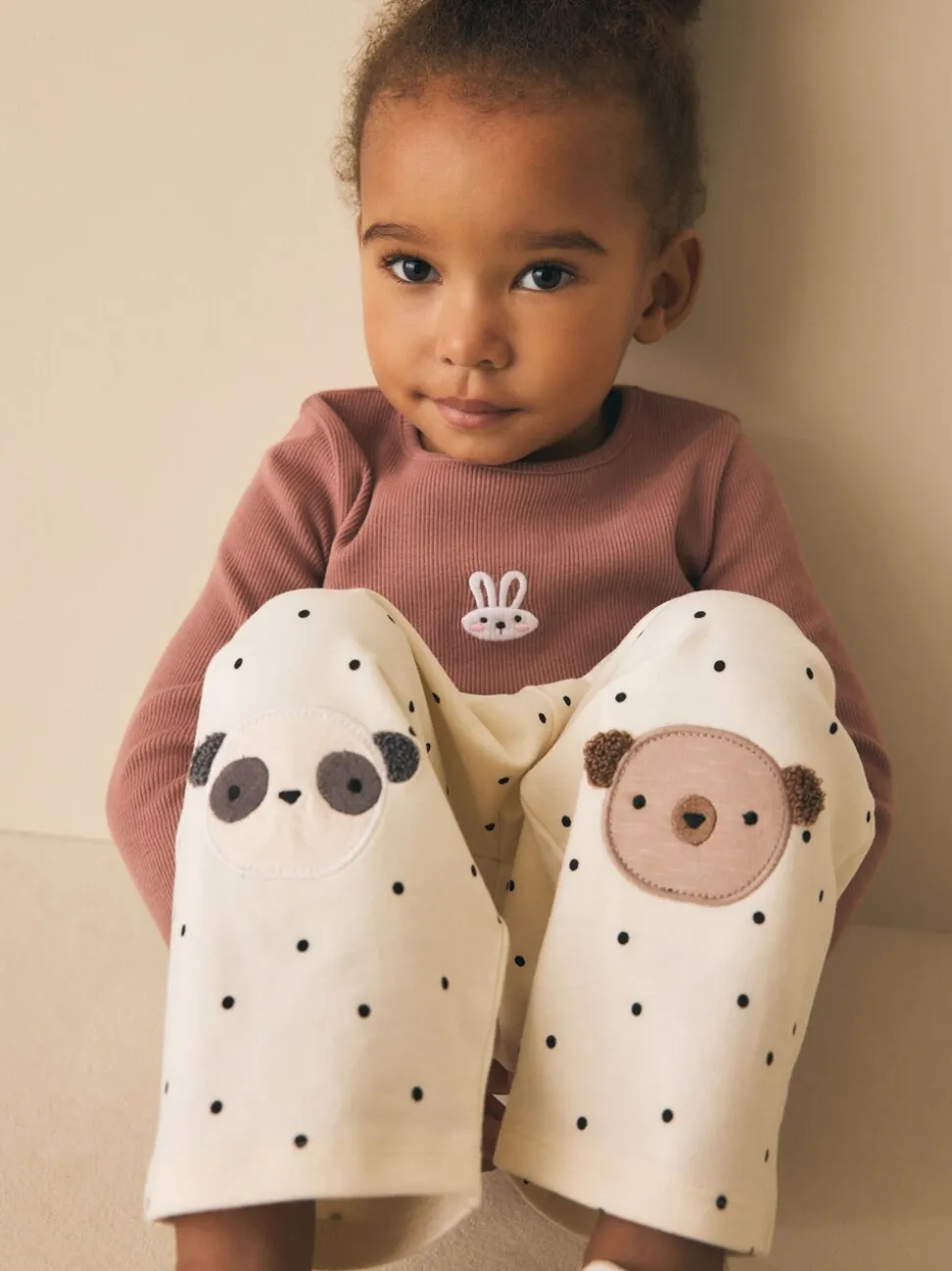 White Mono Spot Bears - Embellished Barrel Trousers (3mths-7yrs)