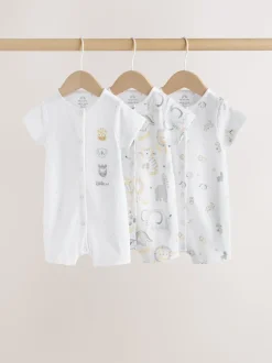 White Safari Animal Embroidered - Verpakking van 3 jersey babyrompertjes
