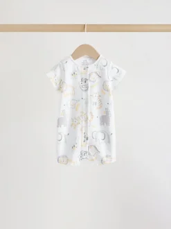 White Safari Animal Embroidered - Verpakking van 3 jersey babyrompertjes