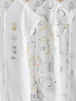White Safari Animal Embroidered - Verpakking van 3 jersey babyrompertjes