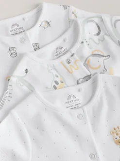 White Safari Animal Embroidered - Verpakking van 3 jersey babyrompertjes