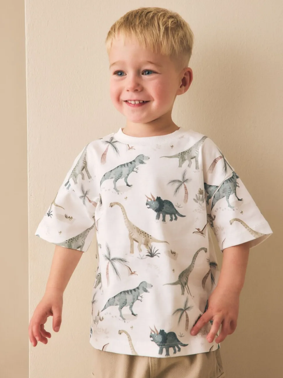 White Watercolour Dinosaurs - Short Sleeve All-Over Print T-Shirt (3 Month-7 Years) (3mths-7yrs)