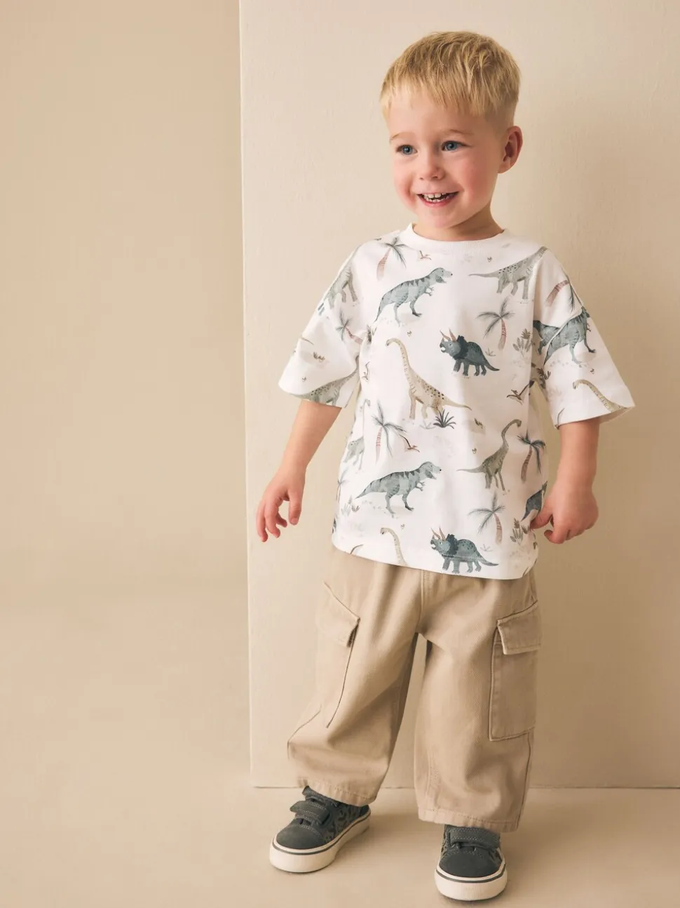 White Watercolour Dinosaurs - Short Sleeve All-Over Print T-Shirt (3 Month-7 Years) (3mths-7yrs)