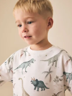 White Watercolour Dinosaurs - Short Sleeve All-Over Print T-Shirt (3 Month-7 Years) (3mths-7yrs)