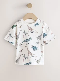 White Watercolour Dinosaurs - Short Sleeve All-Over Print T-Shirt (3 Month-7 Years) (3mths-7yrs)
