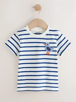 White/Blue Stripe Seagull - Short Sleeve 3D Padded T-Shirt (3mths-7yrs)