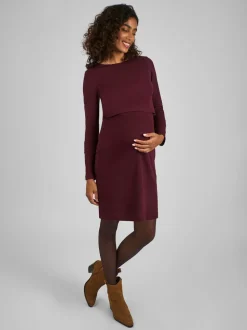Wijnrood - JoJo Maman Bébé Ribbed Mini Maternity & Nursing Dress
