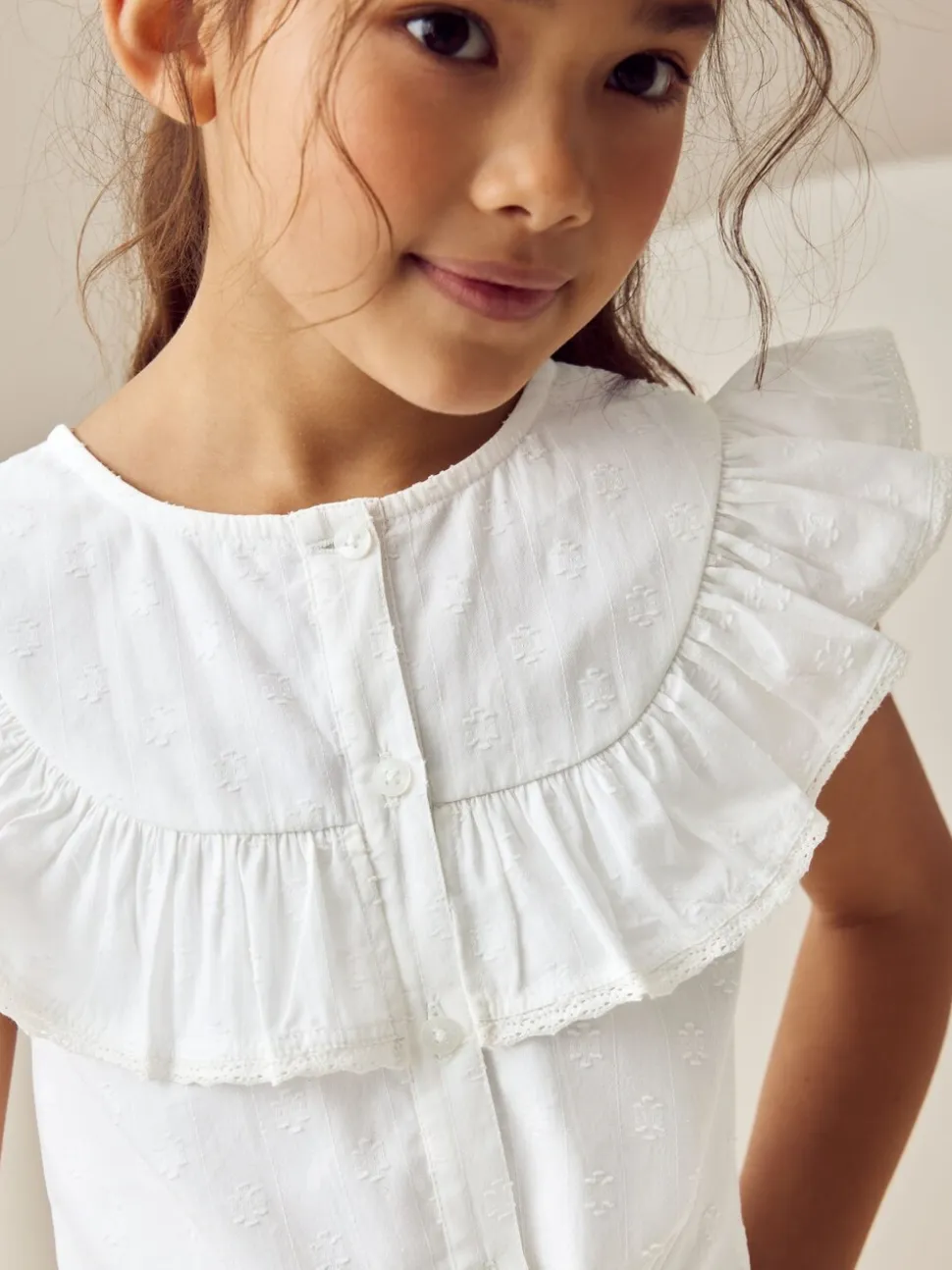 Wit - 100% katoenen blouse met strik aan de voorkant (3 - 16 jr)