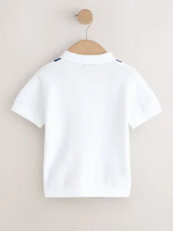 Wit - 100% katoenen gebreid poloshirt met rits bij de hals (3mnd-7jr)
