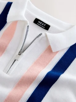 Wit - 100% katoenen gebreid poloshirt met rits bij de hals (3mnd-7jr)