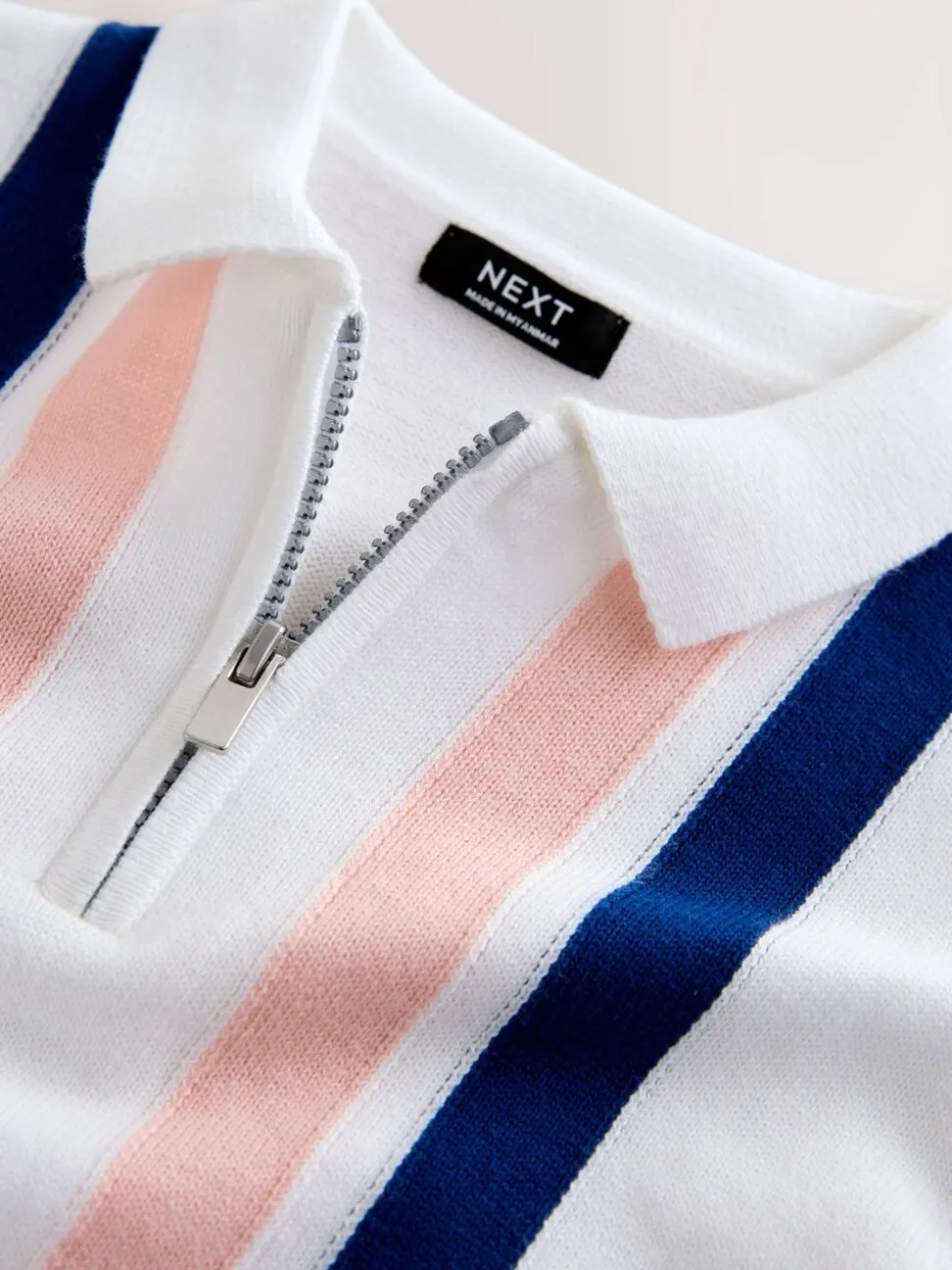 Wit - 100% katoenen gebreid poloshirt met rits bij de hals (3mnd-7jr)