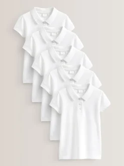 Wit - 5 -pack 100% katoenen poloshirts met korte mouwen (3-16jaar)