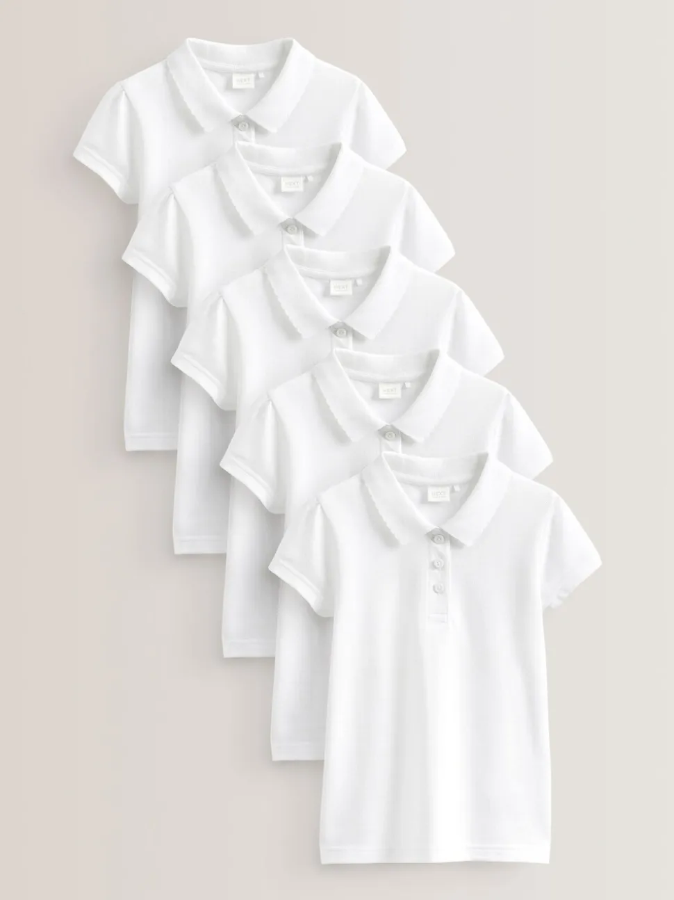 Wit - 5 -pack 100% katoenen poloshirts met korte mouwen (3-16jaar)