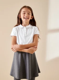 Wit - 2 Pack katoenen stretchy schoolpoloTops met rucheskraag (3-16jr)