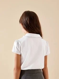 Wit - 2 Pack katoenen stretchy schoolpoloTops met rucheskraag (3-16jr)