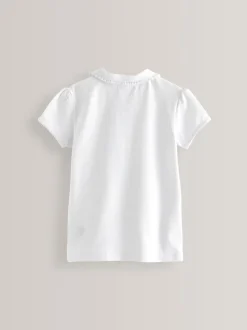 Wit - 2 Pack katoenen stretchy schoolpoloTops met rucheskraag (3-16jr)