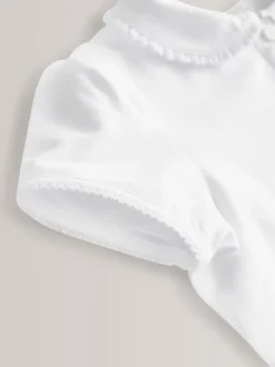 Wit - 2 Pack katoenen stretchy schoolpoloTops met rucheskraag (3-16jr)