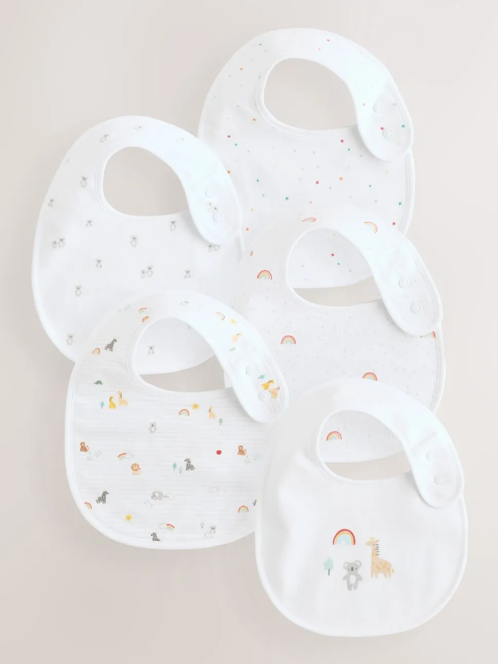 Wit - Babyslabbetjes met dierenprint 5 stuks