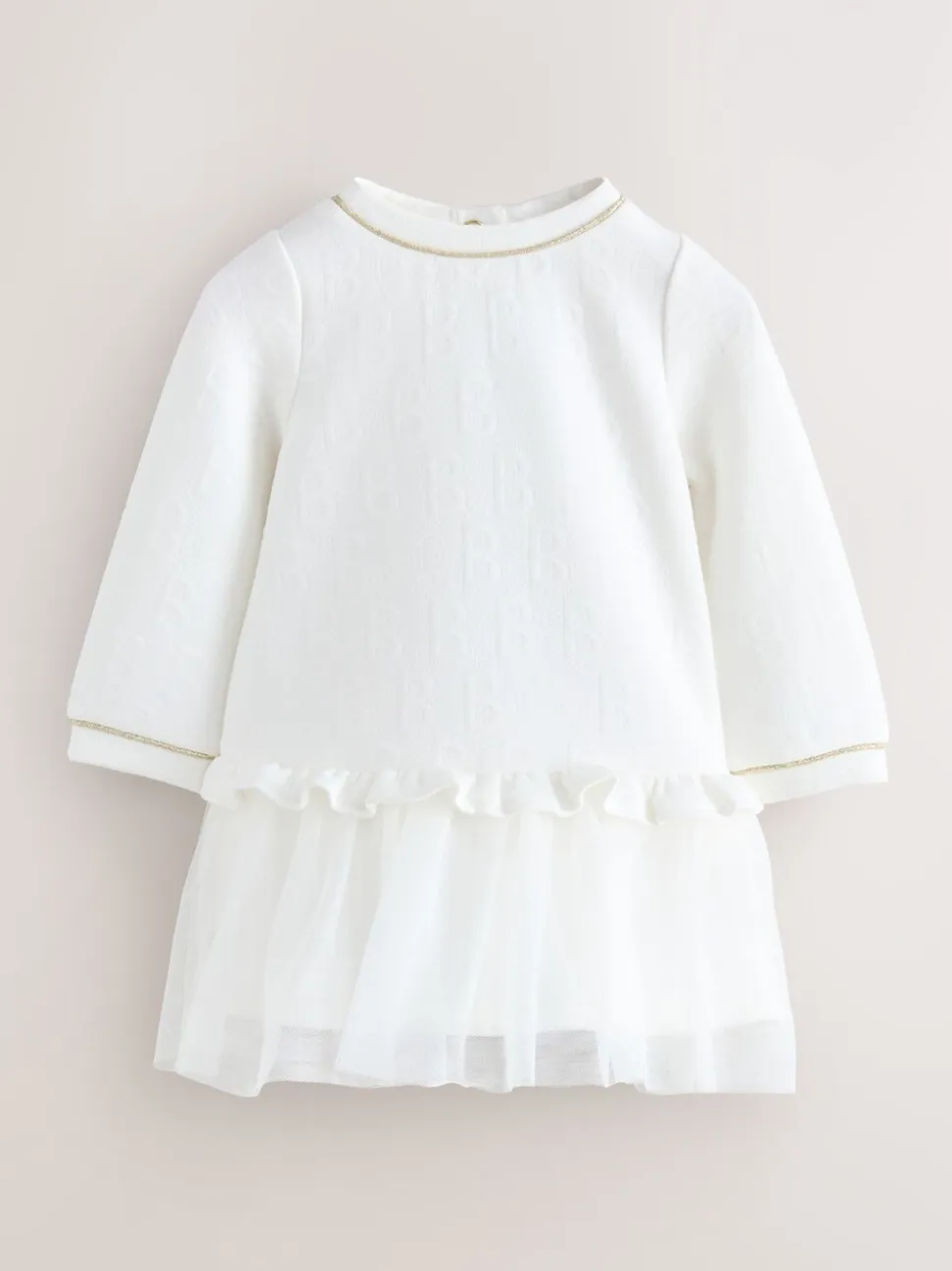 Wit - Baker by Ted Baker Jacquard jurk met reliëf en mesh zoom