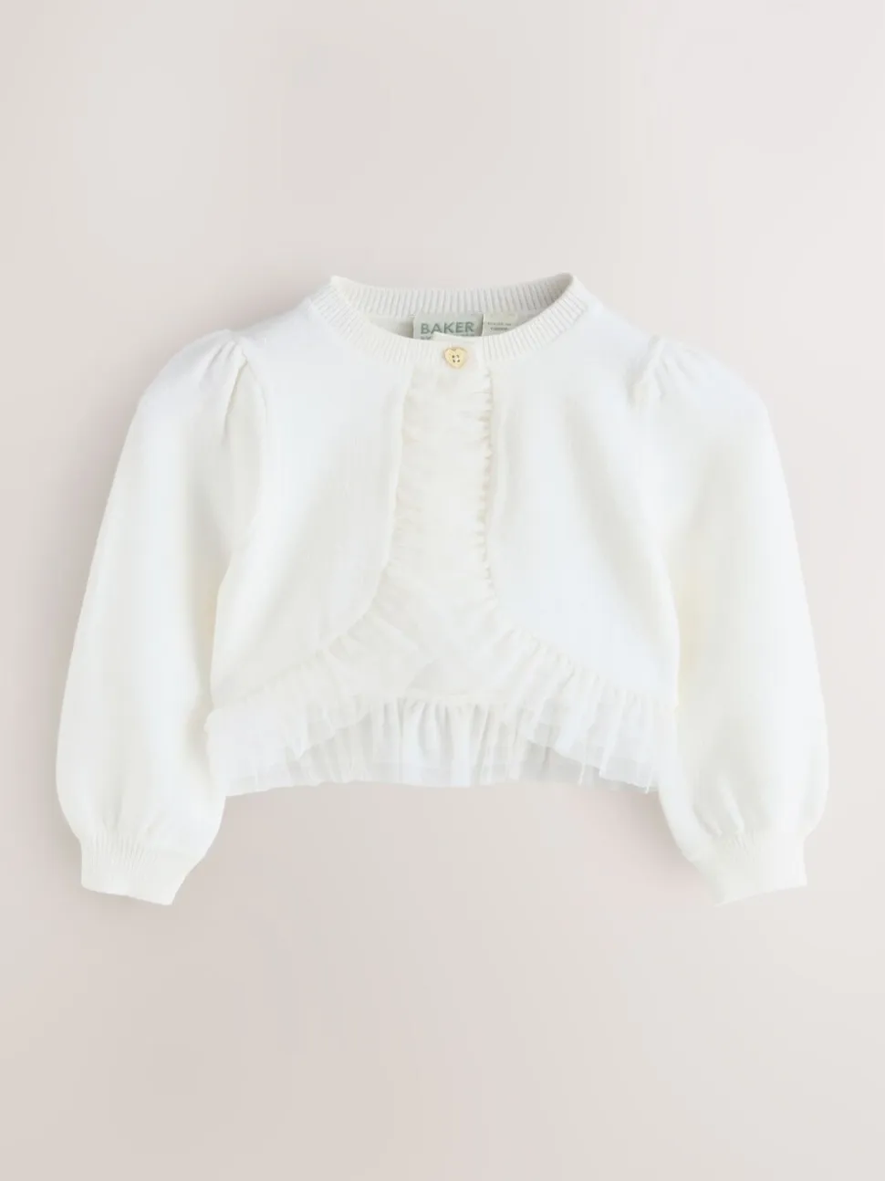 Wit - Baker by Ted Baker Knitted Mesh Ruffle Hem Cardigan