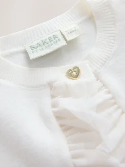 Wit - Baker by Ted Baker Knitted Mesh Ruffle Hem Cardigan