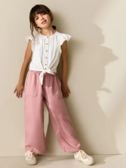 Wit - Blouse met gestrikte voorkant (3-16jr)