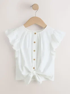 Wit - Blouse met gestrikte voorkant (3-16jr)